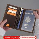 Genuine Leather Men Passport Wallets Card Holder Passport Cover Pen Slot Passport Case Name Engrave Male Travel Wallet Men‘s Bag