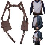 PU Leather Double Shoulder Bag Anti-Theft Hidden Underarm Strap Wallet Phone Holster Leisure Pouch for Sport Vest Outdoor Travel