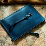 Genuine Leather Vintage Document Organizer Pouch with Zipper Slim File Papers Holder for IPad Mini & Smartphone Travel Office