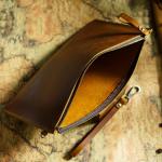 Genuine Leather Vintage Document Organizer Pouch with Zipper Slim File Papers Holder for IPad Mini & Smartphone Travel Office