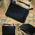 Genuine Leather Vintage Document Organizer Pouch with Zipper Slim File Papers Holder for IPad Mini & Smartphone Travel Office