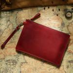 Genuine Leather Vintage Document Organizer Pouch with Zipper Slim File Papers Holder for IPad Mini & Smartphone Travel Office