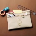 Kawaii Miffy Double-Zipper Document Pouch Faux Fur Organizer Dual Compartments for School/Travel Stationery Diary Small Items​