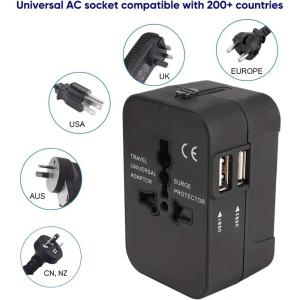 Dual USB Ports Universal Travel Adapter UK to EU Plug Adapter Wall Charger AC Power Converter World for USA EU UK AUS