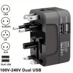 Universal AC power adapter with dual USB charging ports, universal travel plugs and sockets, EU-US AC power adapter