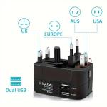 Universal AC power adapter with dual USB charging ports, universal travel plugs and sockets, EU-US AC power adapter