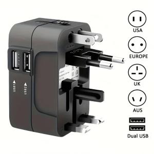 Universal Travel AC Power Adapter with Dual USB Ports EU US UK AU Outlet Converter Socket Plug Global Conversion Charger