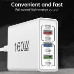 Total 160W USB Charger Multi Ports Fast Charging Type C Phone Wall Adapter For Xiaomi iPhone Samsung Travel Quick Charger Socket