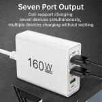 Total 160W USB Charger Multi Ports Fast Charging Type C Phone Wall Adapter For Xiaomi iPhone Samsung Travel Quick Charger Socket