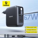 Baseus 67W GaN Charger With Dual Retractable Cable Fast Charger for iPhone Xiaomi Samsung Travel Charger Universal Phone Charger