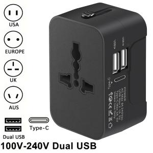 Universal Travel Adapter With 2 USB or Type-C Ports Power Charger Adapter  Socket Plug Adaptor For EU UK US AU