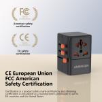 Universal Travel Adapter with 4 AC Outlets Max 2400W 2 USB Port 2 Type-C PD 65W Ports All-in-One Fast Charging EU UK US AUS Plug