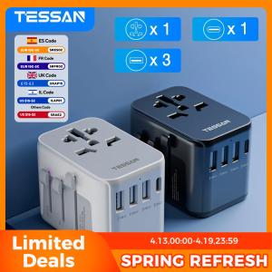 TESSAN Universal Travel Adapter with USB Port and Type C, Worldwide Power Adapter EU/UK/USA/AUS Plug for International Travel