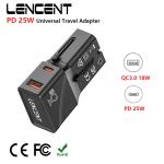 LENCENT Universal Travel Adapter With1 USB QC 3.0 Port and 1 PD 25W Type C Fast Charger Power Adapter for US EU UK AUS Travel