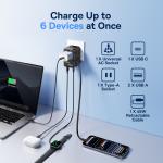 【NEW】Baseus 6-IN-1 GaN Phone Charger Universal Travel Adapter 45W/70W Retractable Cable 2AC Socket EU/UK/US Plug USB Charger