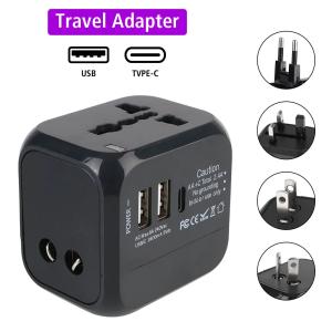 Universal All-in-One Travel Adapter US EU UK AU Plug with 3 Ports (2USB +1 Type C), Fast Wall Charger for Worldwide Travel Use