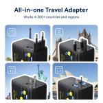 Baseus 70W GaN Charger Universal Travel Adapter EU/UK/USA/AUS Built in 70W Retractable Cable 2AC 2 USB-A Type-C Fast Charging