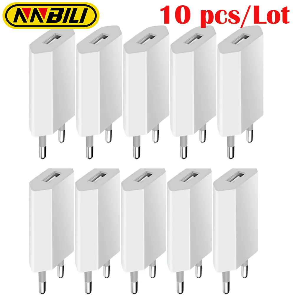 NNBILI 10Pcs Universal 5V1A EU Plug USB Wall Phone Charger For iPhone Samsung Xiaomi Redmi Google Huawei Charger Power Adapter
