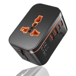 5-In-1 Travel Charger,World All In One Universal Travel Adapter, Two PD20W +Two QC3.0 FAST Charging Ports For Travel, Home