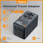 TESSAN 140W International Plug Adaptor GaN Travel Adapter with Universal Outlet 1 USB A 3 Type C Fast Charger for EU/UK/USA/AUS