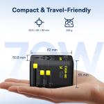 Baseus 70W GaN Charger Universal Travel Adapter EU/UK/USA/AUS Built in 70W Retractable Cable 2AC 2 USB-A Type-C Fast Charging
