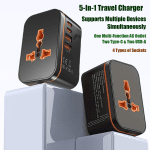 5-In-1 Travel Charger,World All In One Universal Travel Adapter, Two PD20W +Two QC3.0 FAST Charging Ports For Travel, Home