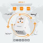 TESSAN 65W GaN Travel Adapter Universal Socket with 2 USB 3 Type C Fast Charging Internaitonal Power Adapter EU/UK/USA/AUS Plug