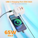 TESSAN 65W GaN Travel Adapter Universal Socket with 2 USB 3 Type C Fast Charging Internaitonal Power Adapter EU/UK/USA/AUS Plug