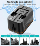 5-In-1 Travel Charger,World All In One Universal Travel Adapter, Two PD20W +Two QC3.0 FAST Charging Ports For Travel, Home