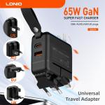 LDNIO GaN 65W Fast Charger Type C Universal Travel Adapter With US EU UK AUS Plug All-in-One Portable USB Charger For Travel