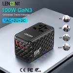 LENCENT 100W GaN Universal Travel Adapter with 2 USB-A+2 Type C Support PD3.0, QC4 Fast Charging EU/UK/USA/AUS Plug for Travel