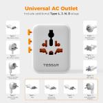 TESSAN 65W GaN Universal Travel Adapter with Extra 2 Prong AC Outlet 2 USB 3 Type C International Plug Adapter for US EU UK AUS