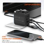 LDNIO GaN 65W Fast Charger Type C Universal Travel Adapter With US EU UK AUS Plug All-in-One Portable USB Charger For Travel