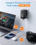 LENCENT 100W GaN Universal Travel Adapter with 2 USB-A+2 Type C Support PD3.0, QC4 Fast Charging EU/UK/USA/AUS Plug for Travel