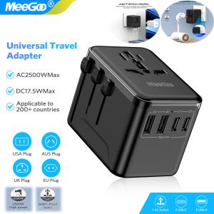 MeeGoo GaN Universal Travel Adapter Worldwide With 2 Type-C 2USB Ports 1AC 2500W Outlet Fast Charging Socket Adapter EU/US/JP/AU