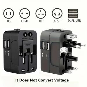 Universal Travel Charger Adapter EU US UK AU AC Power Wall Adapter Outlet Converter Socket Plug Adaptor Connector with 2USB Port