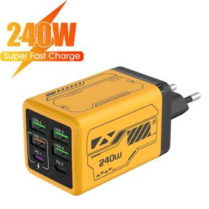 240W 6 Port Multi-Function USB Charger Fast Charging Wall Adapter for iPhone 17 Samsung POCO Xiaomi EU/US/UK Plug Quick Charger