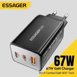 Essager 67W GaN USB-C Charger PD 3.0 QC 3.0 Fast Charge for iPhone 16 15 Pro Max Xiaomi Samsung Huawei Mate 70  Laptops Chargers