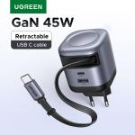 UGREEN 45W GaN Retractable Cable Charger UFCS PPS QC PD 3.0 For iPhone 16 15Pro Samsung S25 iPad Macbook Air Tablet Fast Charger