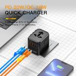 GaN 20W International Power Adapter,2 USB-C & 2 USB-A Fast Charging Travel Charger,Outlet Adapter Travel for Europe EU UK USA AU