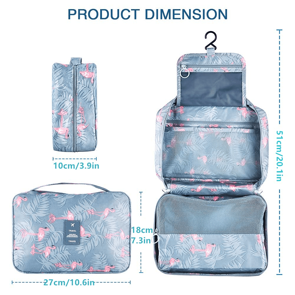 Flamingo Toiletry Makeup Bag, Waterproof & Light Blue