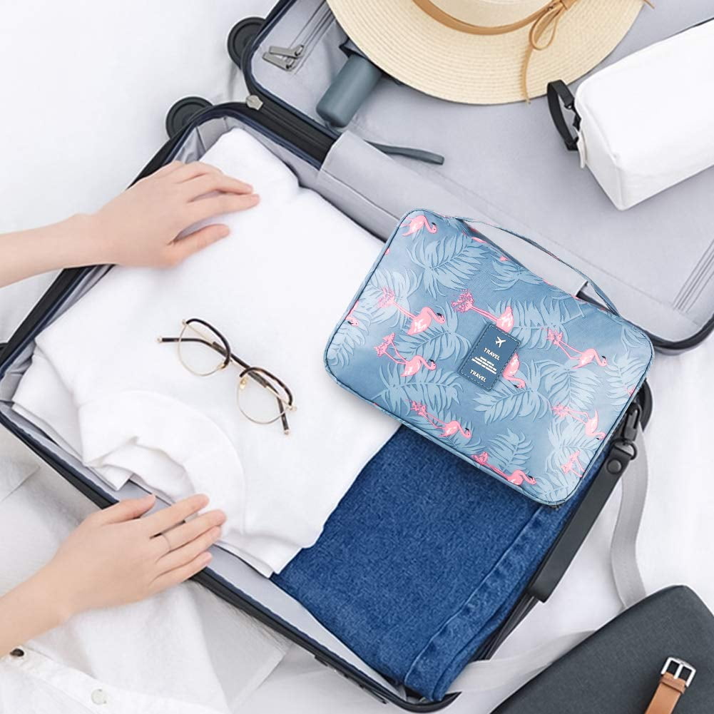 Flamingo Toiletry Makeup Bag, Waterproof & Light Blue