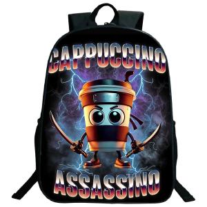Funny Italian Brainrot Printed Backpack for Boys Girls Cappuccino Assassino Schoolbag Kids Bookbag Italian Brainrot Bags Mochila