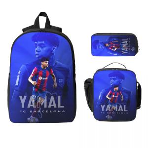 3Pcs Lamine Y-Yamal Theme Backpack Set for Kids Football Star Pen Bags Bookbag Sets with Lunch Box For School Students Daypack