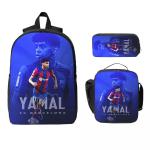 3Pcs Lamine Y-Yamal Theme Backpack Set for Kids Football Star Pen Bags Bookbag Sets with Lunch Box For School Students Daypack