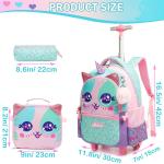 3PCS Cute Rolling Backpack for Girls Backpacks with Wheels for Elementary Students Kids 3 in 1 Travel Luggage Carry on Suitcase