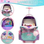 3PCS Cute Rolling Backpack for Girls Backpacks with Wheels for Elementary Students Kids 3 in 1 Travel Luggage Carry on Suitcase