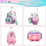 3PCS Cute Rolling Backpack for Girls Backpacks with Wheels for Elementary Students Kids 3 in 1 Travel Luggage Carry on Suitcase