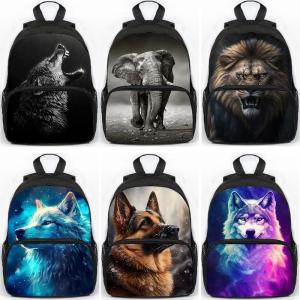 Large Capacity Howling Wolf School Backpack Kids Bookbag Animal Lion Elephant Backpack Boys Girls Schoolbag Laptop Bags Mochlia