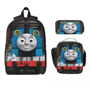 3Pcs T-thomas And Friends School bags Set for Kids Pencil Boxes Backpack Sets with Lunch Box For School Students Daypack